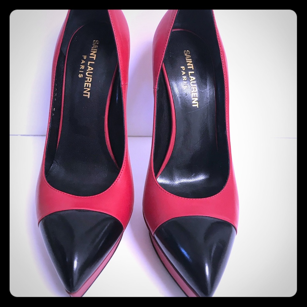 Saint Laurent red & black platform heels